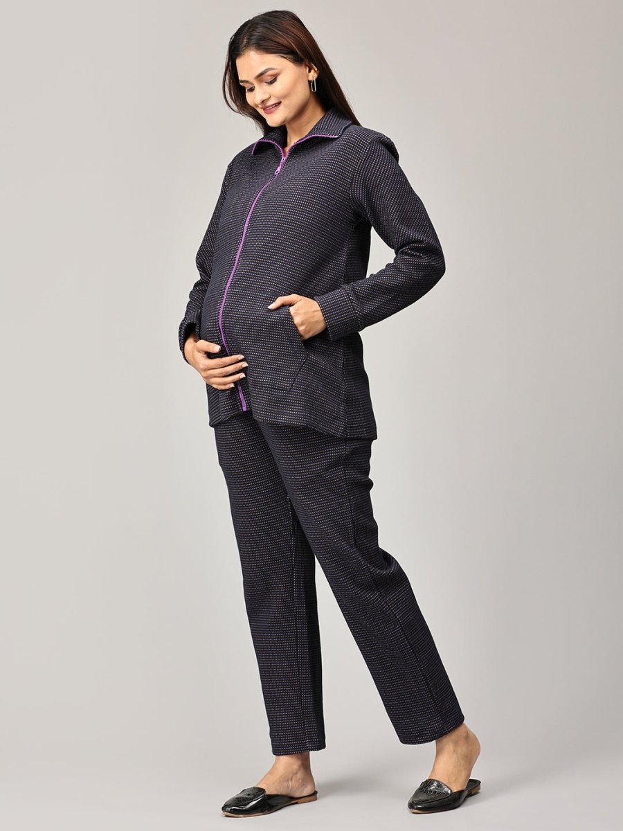Wildflower Dreams Maternity and Nursing Bomber Jacket Co- Ord Set - MWW-SD-NVYJ-S