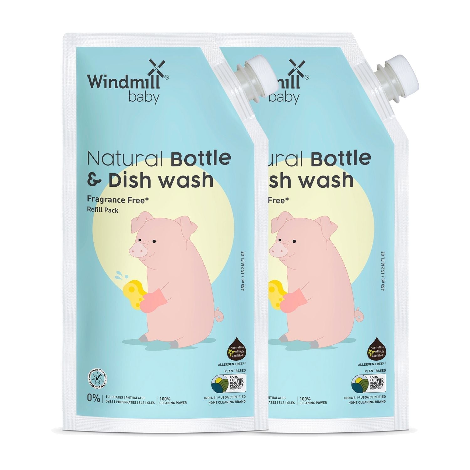 Windmill baby Natural Bottle And Dish Wash Refill Pack 450ml - Pack of 2 - WMB028