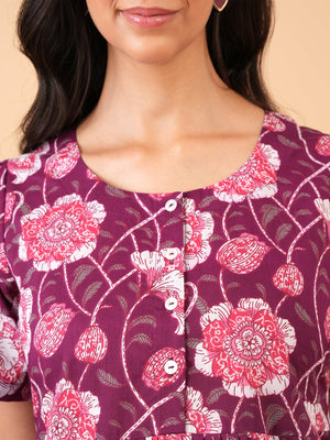 Wine Élan Maternity and Nursing Dress - S Maternity Casual Dress