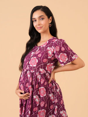 Wine Élan Maternity and Nursing Dress - S Maternity Casual Dress