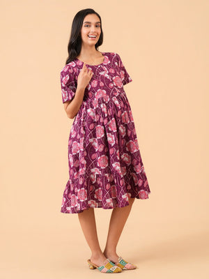 Wine Élan Maternity and Nursing Dress - S Maternity Casual Dress