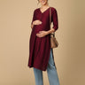 Wine Embroidered Maternity And Nursing Silk Kurta - S Maternity Ethnic Wear