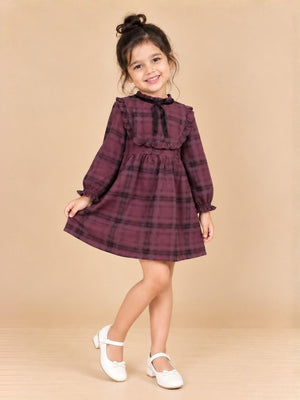 Wine Plaid Flannel Girls Winter Dress - 6-12 Months Girls Winter Dresses