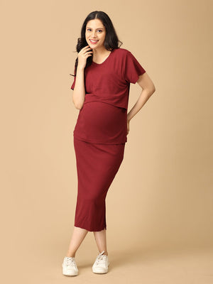 Wine & Unwind Ribbed Maternity and Nursing Co Ord Skirt Set - NW - TC - WNUN - S
