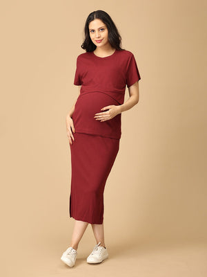 Wine & Unwind Ribbed Maternity and Nursing Co Ord Skirt Set - NW - TC - WNUN - S