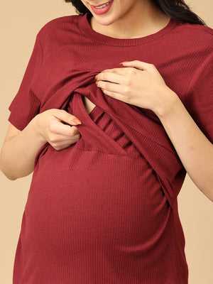 Wine & Unwind Ribbed Maternity and Nursing Co Ord Skirt Set - NW - TC - WNUN - S