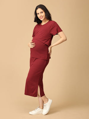 Wine & Unwind Ribbed Maternity and Nursing Co Ord Skirt Set - NW - TC - WNUN - S