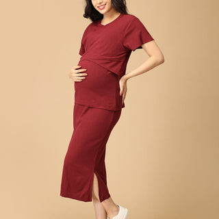 Wine & Unwind Ribbed Maternity and Nursing Co Ord Skirt Set - NW - TC - WNUN - S