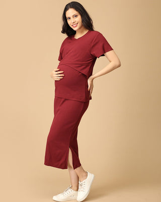 Wine & Unwind Ribbed Maternity and Nursing Co Ord Skirt Set - NW - TC - WNUN - S