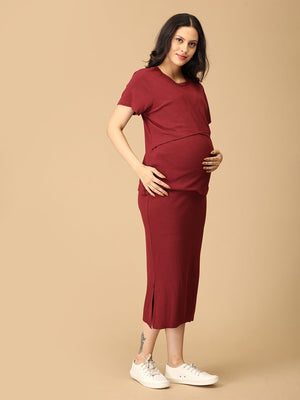 Wine & Unwind Ribbed Maternity and Nursing Co Ord Skirt Set - NW - TC - WNUN - S