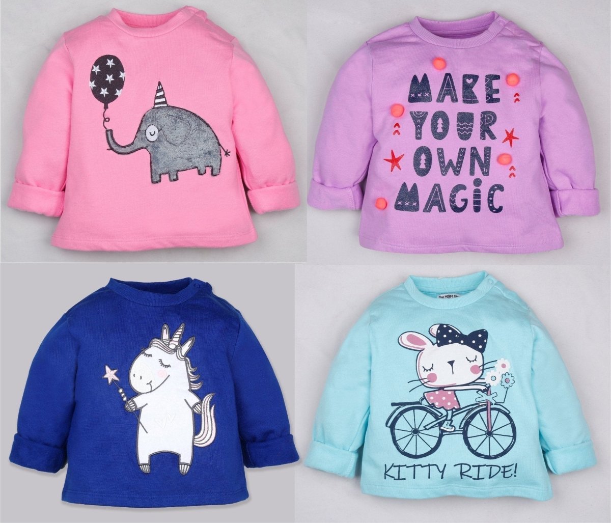 Winter Sweatshirt Combo - Elephant, Kitty, Pom Pom and Unicorn - KDSWT-4-EKPU-0-6