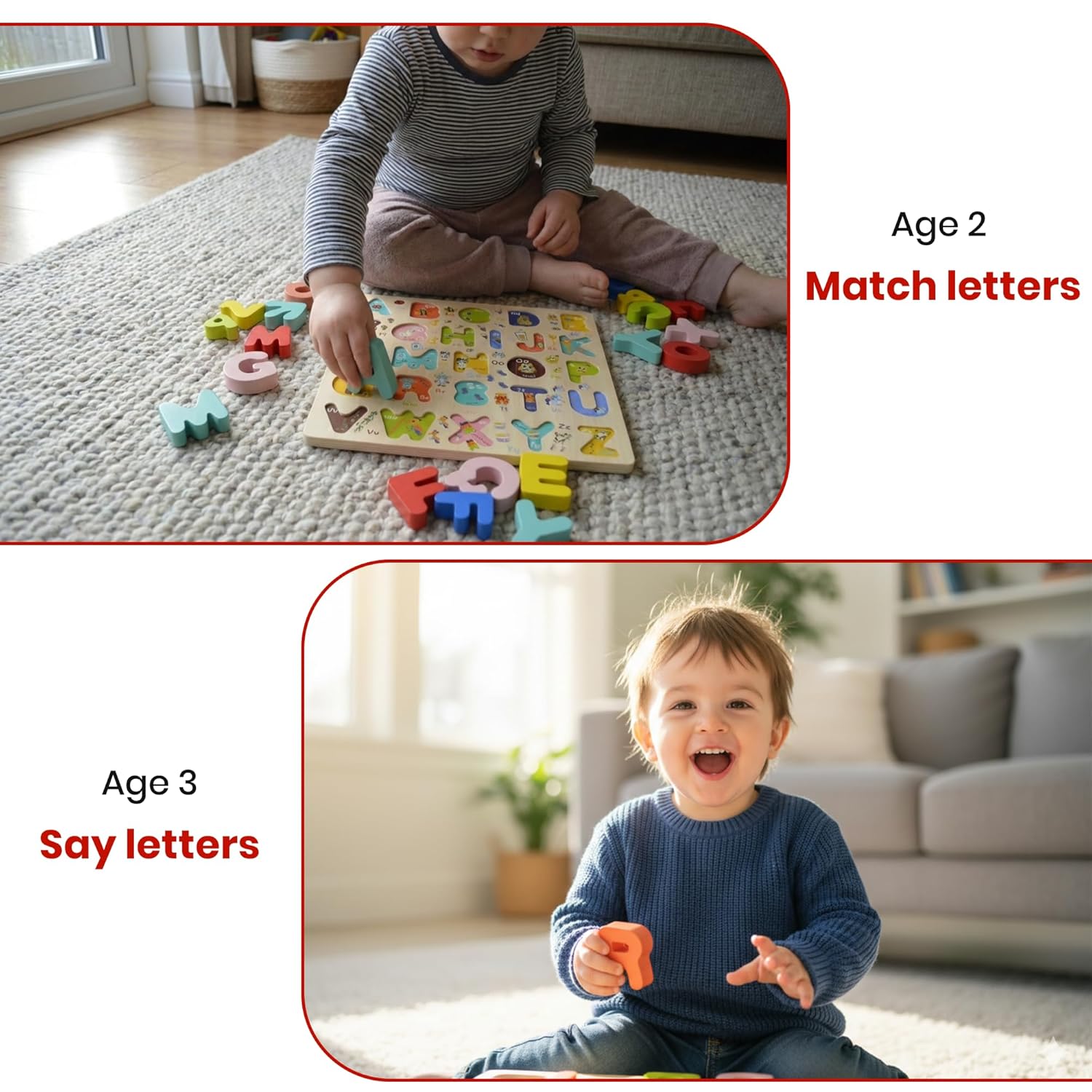 Wooden Alphabet Puzzle Board for Kids (A–Z Learning Toy) - Learning and ...