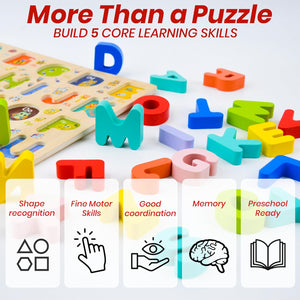 Wooden Alphabet Puzzle Board for Kids (A–Z Learning Toy) - Learning and Educational Toys