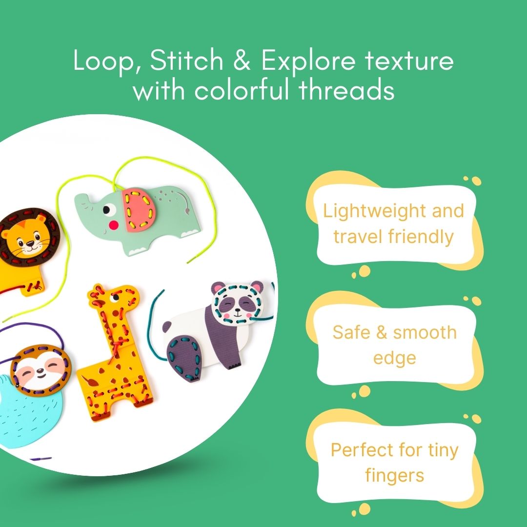 Cots and Cuddles Wooden Animal Stitch and Play Set for Kids