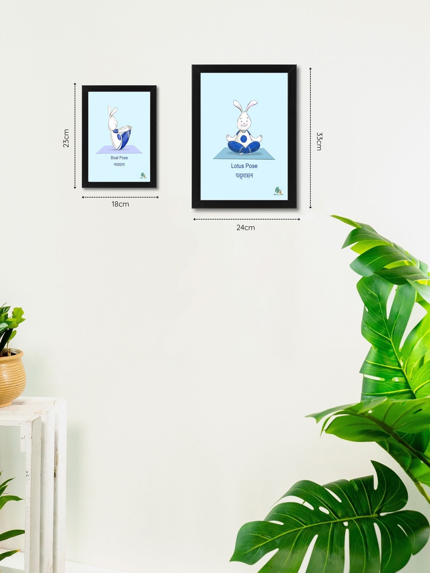 W&R Bunny Yoga Frame - Black Frame with Blue Base or White Frame with Yellow Base - Small Photo Frame