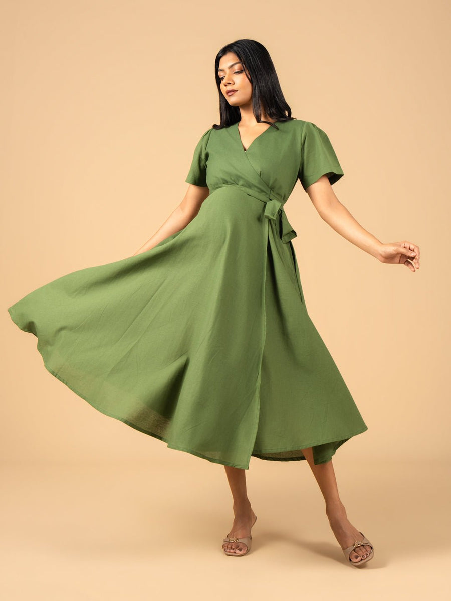 Wrapped in Sage Maternity Wrap Dress