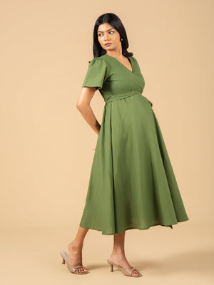 Wrapped in Sage Maternity Wrap Dress - S Maternity Casual Dress