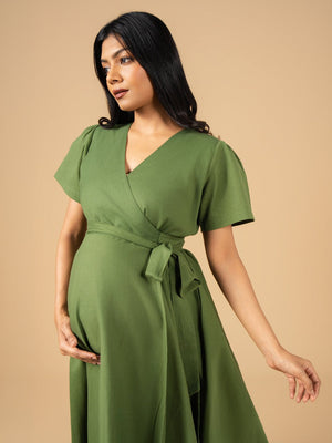 Wrapped in Sage Maternity Wrap Dress - S Maternity Casual Dress
