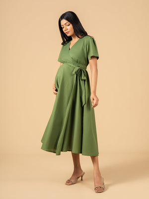 Wrapped in Sage Maternity Wrap Dress - S Maternity Casual Dress