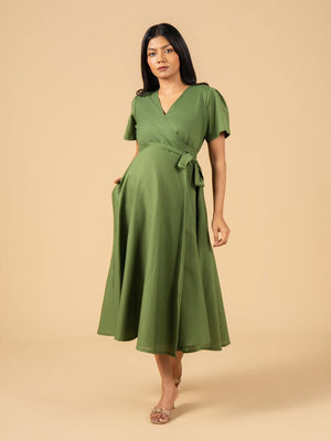 Wrapped in Sage Maternity Wrap Dress - S Maternity Casual Dress