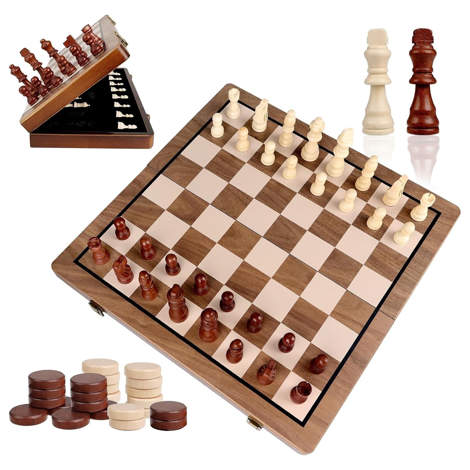 Wudly - 2 in 1 Big Chess with Checkers For Kids - Board Games