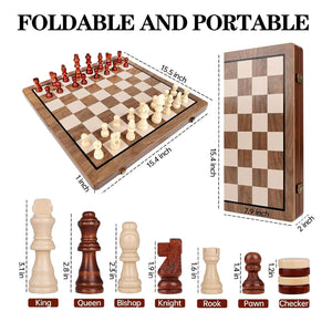 Wudly - 2 in 1 Big Chess with Checkers For Kids - Board Games