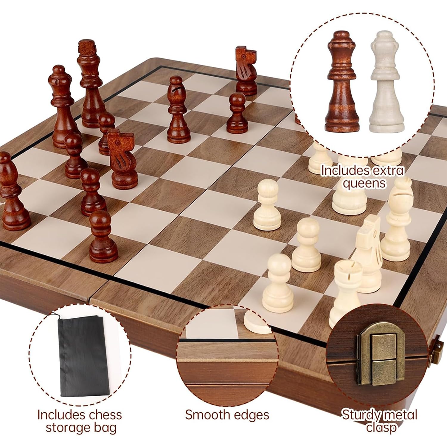 Wudly - 2 in 1 Big Chess with Checkers For Kids - Board Games