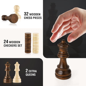 Wudly - 2 in 1 Big Chess with Checkers For Kids - Board Games