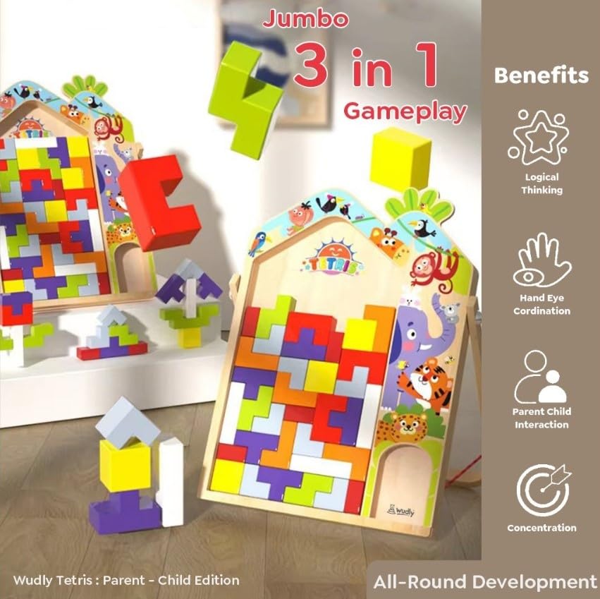 Wudly 3 in 1 Tetris for Kids - Parent Child Edition - Puzzles