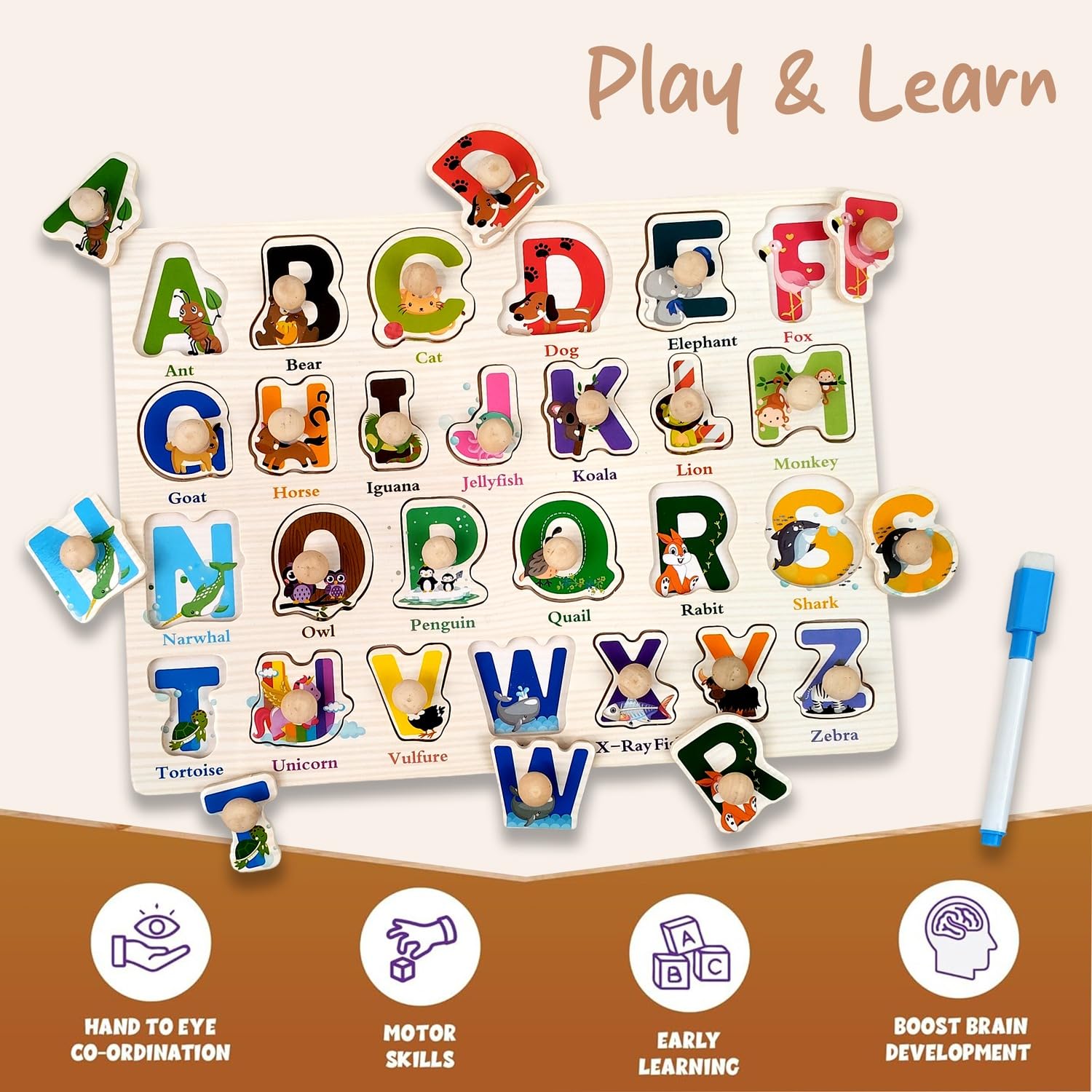 Wudly - Alphabet Knob Puzzle - Puzzles