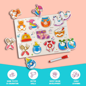Wudly Baby Items Knob Puzzle Board with Whiteboard | The Mom Store - Wooden Puzzles