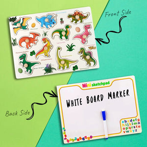 Wudly Dinosaur Knob Puzzle Board with Whiteboard | The Mom Store - Wooden Puzzles