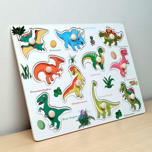 Wudly Dinosaur Knob Puzzle Board with Whiteboard | The Mom Store - Wooden Puzzles