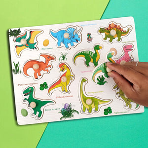 Wudly Dinosaur Knob Puzzle Board with Whiteboard | The Mom Store - Wooden Puzzles