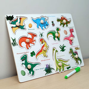 Wudly Dinosaur Knob Puzzle Board with Whiteboard | The Mom Store - Wooden Puzzles