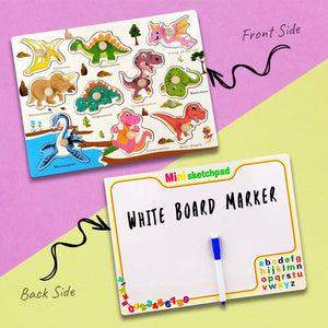 Wudly Dinosaur Puzzle Board with Whiteboard - 2 - in - 1 Toy | The Mom Store - Wooden Puzzles