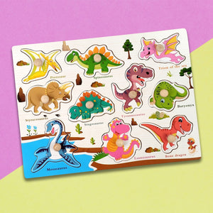 Wudly Dinosaur Puzzle Board with Whiteboard - 2 - in - 1 Toy | The Mom Store - Wooden Puzzles