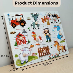 Wudly Farm Theme Knob Puzzle Board with Whiteboard | The Mom Store - Wooden Puzzles