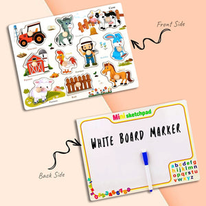 Wudly Farm Theme Knob Puzzle Board with Whiteboard | The Mom Store - Wooden Puzzles