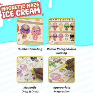 Wudly - Ice Cream Maze,Magnetic Color and Number Maze - Educational Fine Motor Skills Toys for Boys Girls - CR - 1349