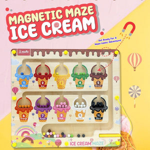 Wudly - Ice Cream Maze,Magnetic Color and Number Maze - Educational Fine Motor Skills Toys for Boys Girls - CR - 1349
