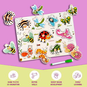 Wudly Insects Puzzle Board with Whiteboard - Learning Toy | The Mom Store - Wooden Puzzles
