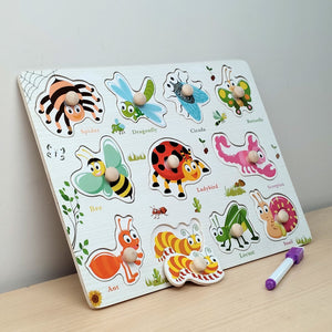 Wudly Insects Puzzle Board with Whiteboard - Learning Toy | The Mom Store - Wooden Puzzles