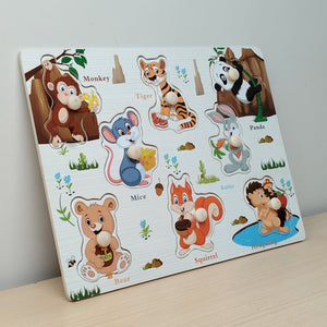 Wudly Jungle Animal Knob Puzzle Board with Whiteboard | The Mom Store - Wooden Puzzles