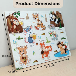 Wudly Jungle Animal Knob Puzzle Board with Whiteboard | The Mom Store - Wooden Puzzles