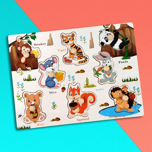 Wudly Jungle Animal Knob Puzzle Board with Whiteboard | The Mom Store - Wooden Puzzles