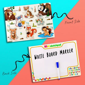 Wudly Jungle Animal Knob Puzzle Board with Whiteboard | The Mom Store - Wooden Puzzles