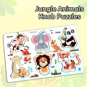 Wudly - Jungle Animals 3 Knob Puzzle - Wooden Puzzles