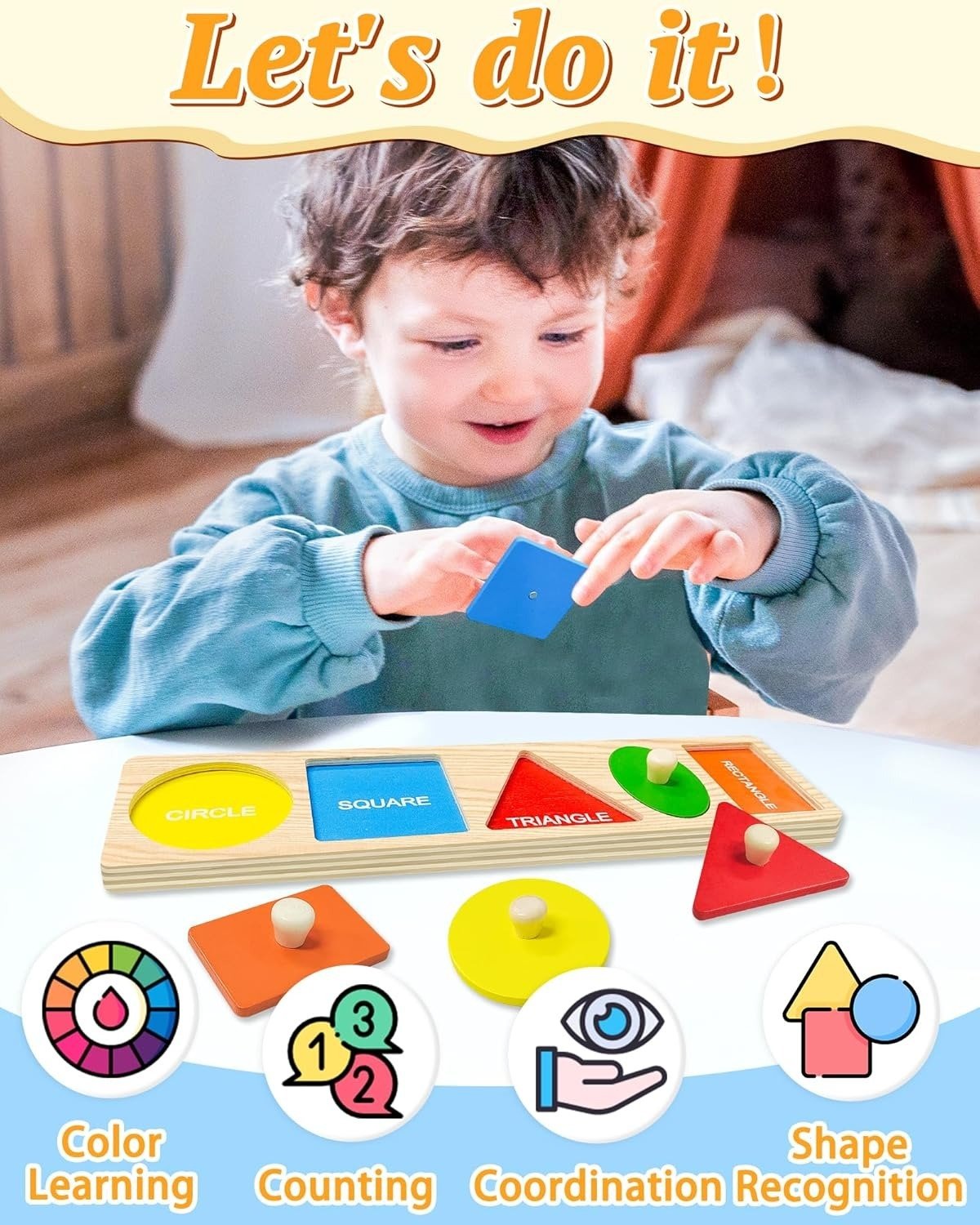 Wudly - Long Five Shape Knob Board Puzzle - Puzzles