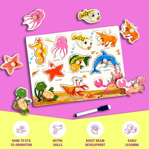 Wudly Ocean Animal Puzzle Board - Fun Learning Toy | The Mom Store - Wooden Puzzles
